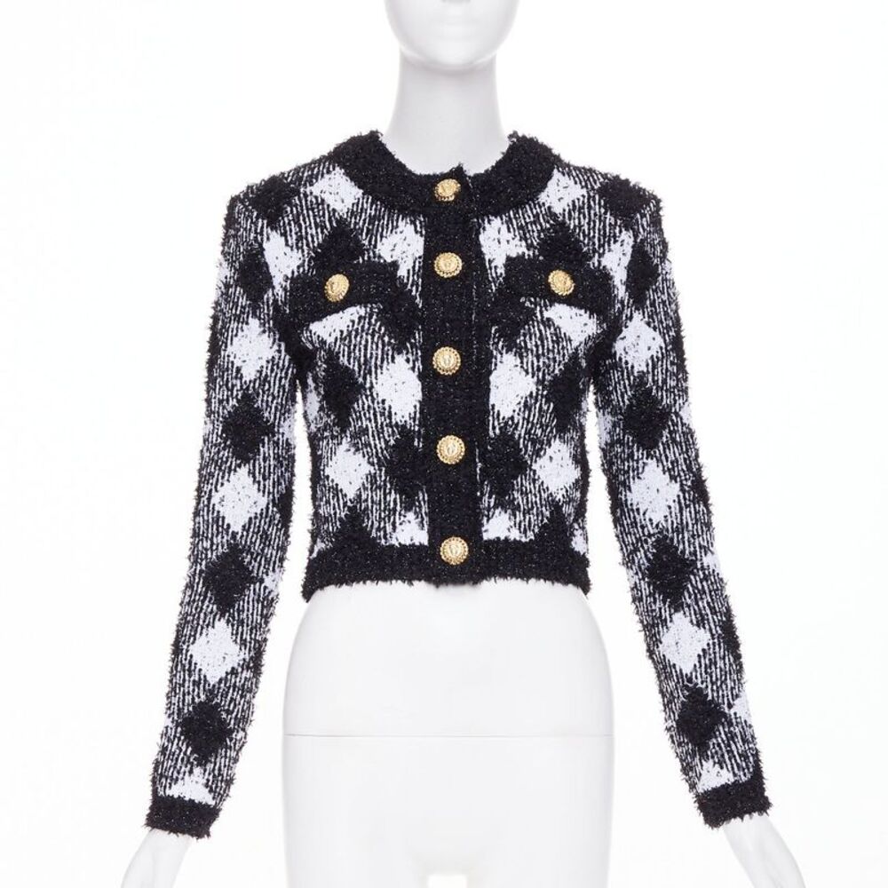 Balmain houndstooth check knit crop cardigan